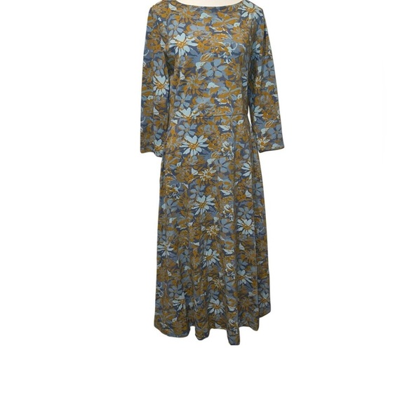 Pact Dresses & Skirts - Pact Floral Midi Dress in Blue and Mustard